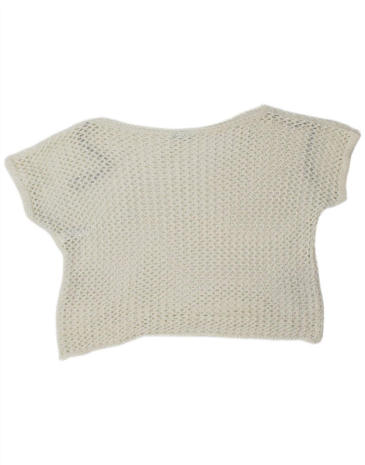 Benetton Top Corto De Ganchillo Extragrande Mujer UK 40 Pequeño Algodón Blanco