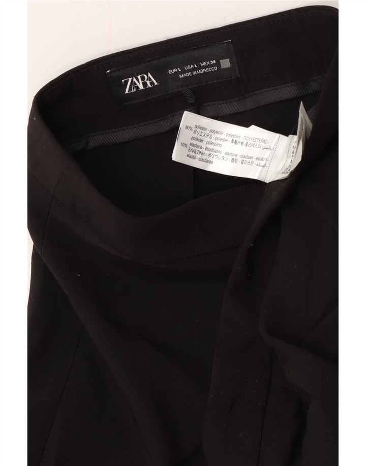 Zara Mujer Pantalón Casual Recto Grande W30 L27 Poliéster Negro