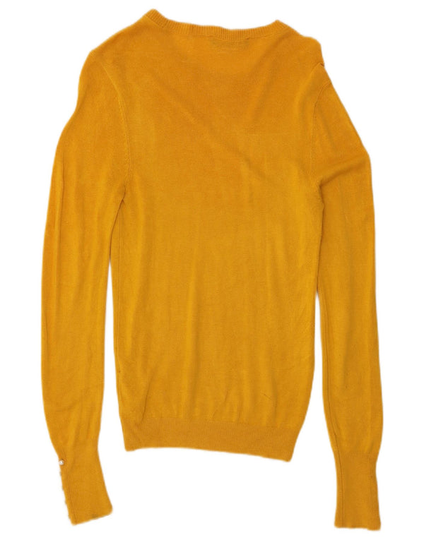 Zara Mujer Cuello Barco Jersey Jersey UK 8 Small Viscosa Amarilla