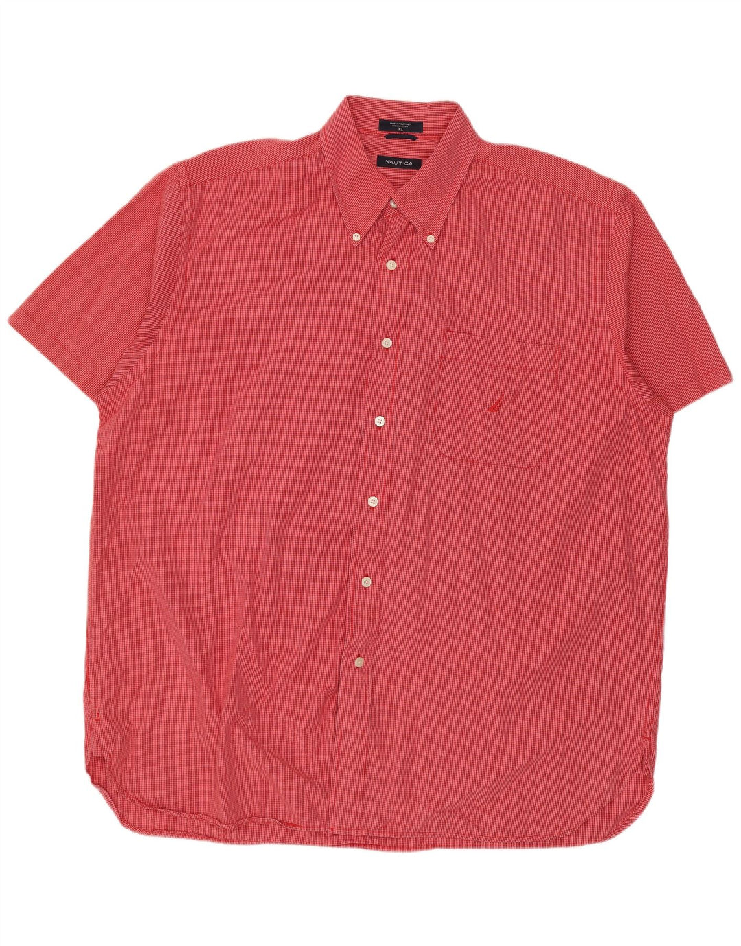 Nautica Camisa Manga Corta Hombre XL Algodón Cuadros Rojos