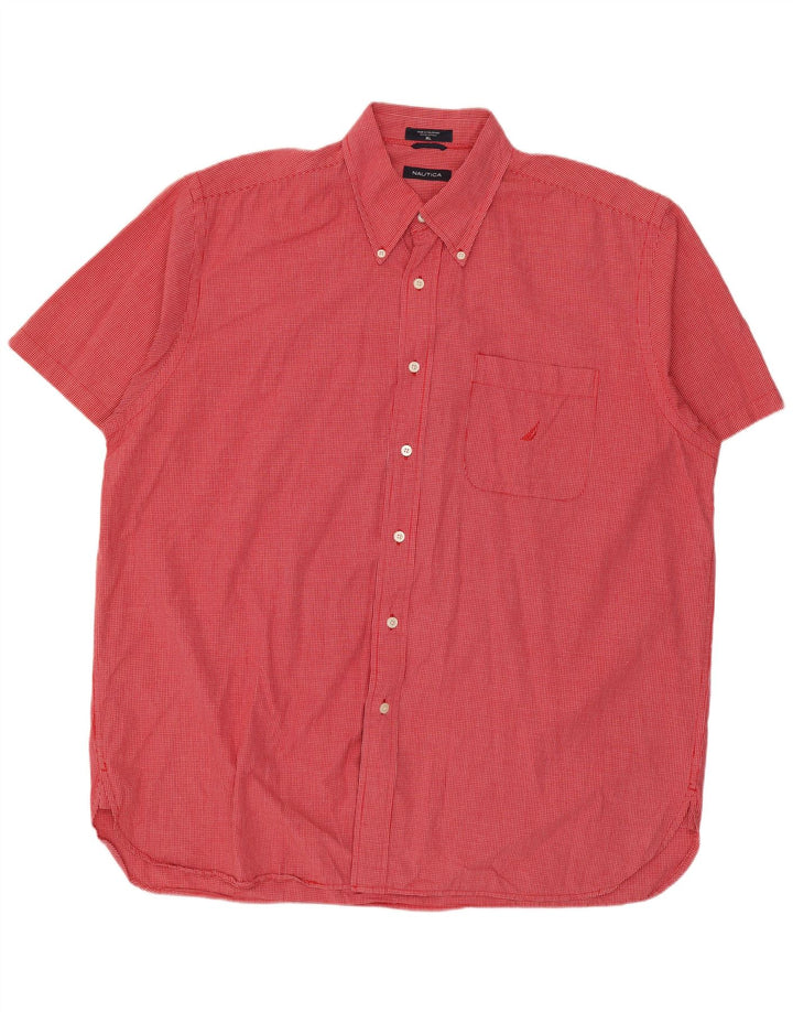 Nautica Camisa Manga Corta Hombre XL Algodón Cuadros Rojos