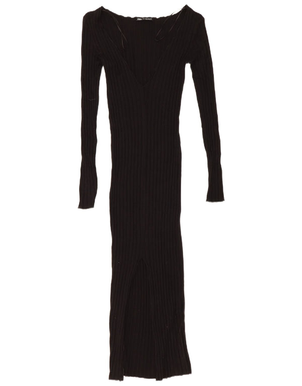 Zara Vestido Maxi Ajustado para Mujer UK 8 Small Viscosa Negra