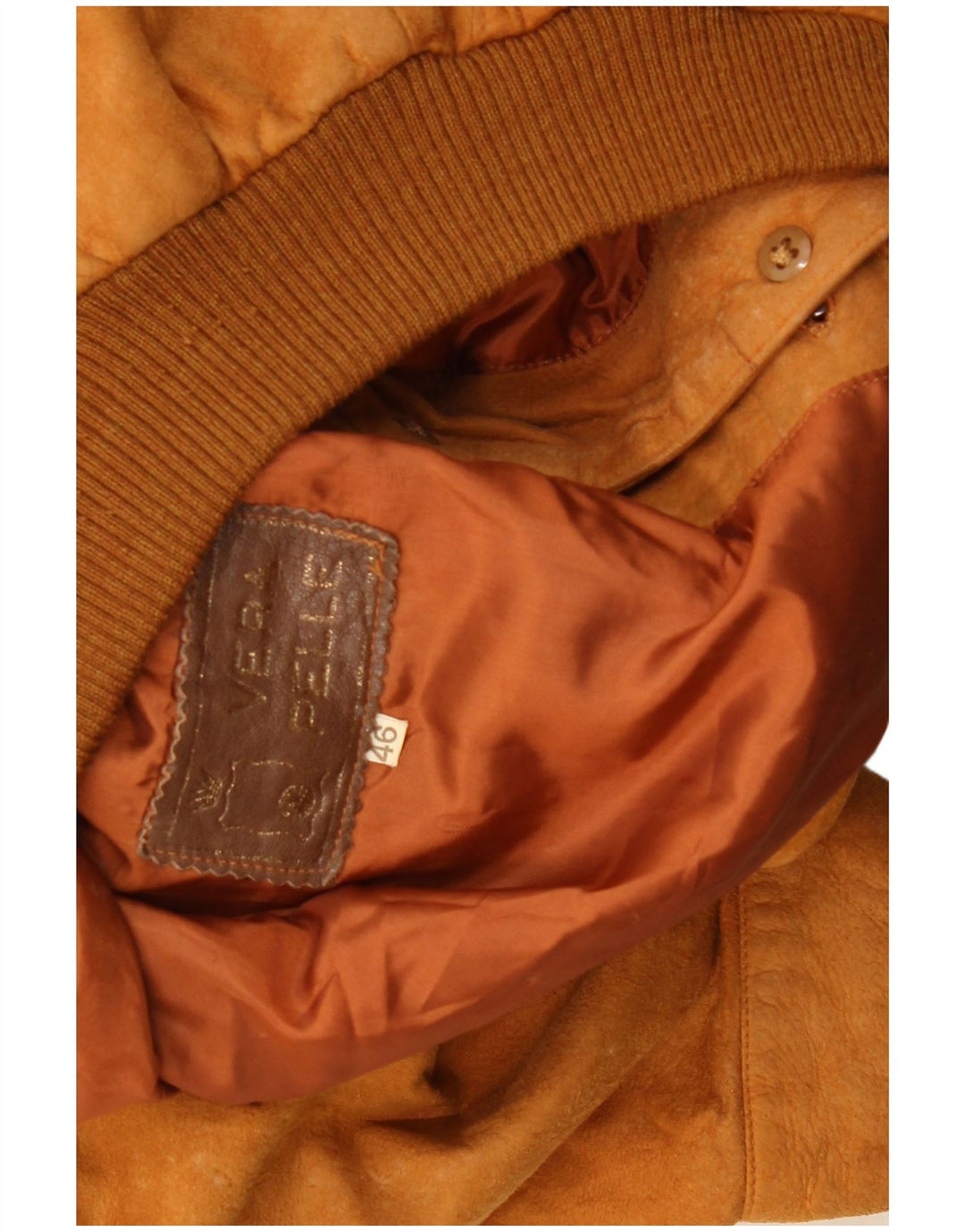 Vintage hombres ante bomber chaqueta IT 46 pequeño cuero beige