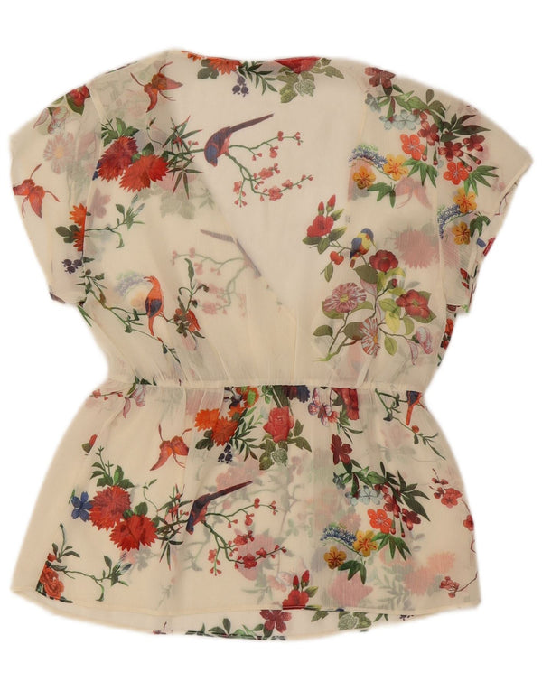 Zara Mujer Trafaluc Blusa Transparente Top Reino Unido 10 Pequeño Blanco Floral
