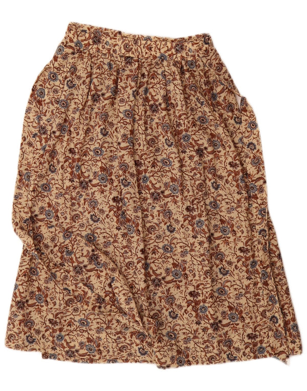 Vintage mujer cintura alta A-Line falda IT 42 Medio W26 Beige Floral Lana