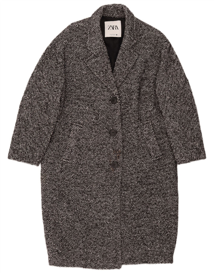 Zara Abrigo de manga 3/4 para mujer UK 44 Algodón en espiga negro mediano