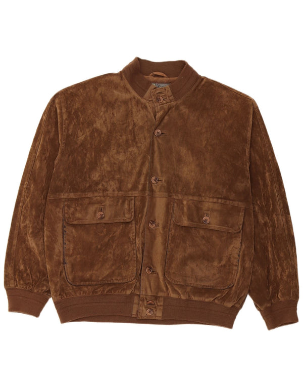 Vintage Mens Velour Bomber Jacket IT 52 XL Brown Silk