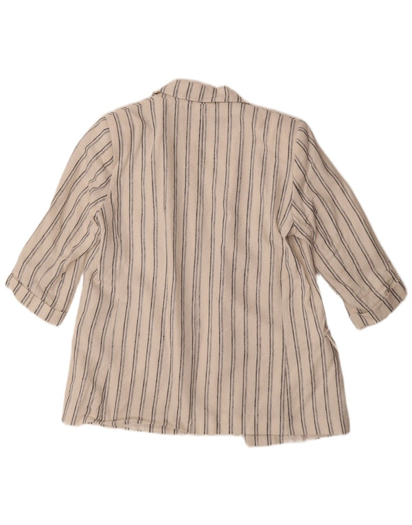 Zara Chaqueta Blazer Abierta De Manga 3/4 para Mujer UK 46 Grande Acetato De Rayas Blancas