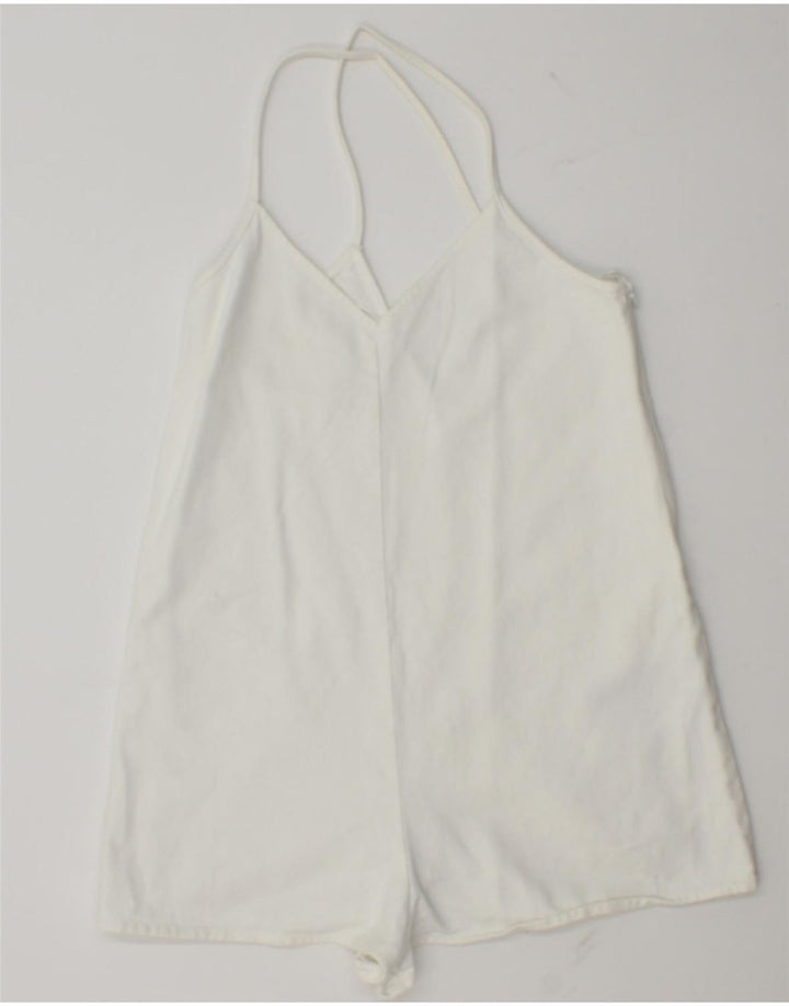 ZARA Mujer Mono Corto UK 10 Pequeño Algodón Blanco