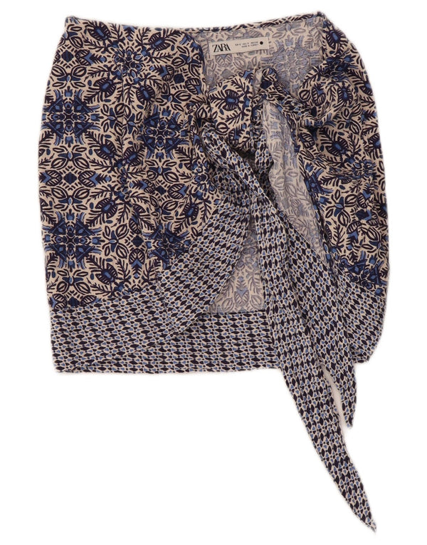 Zara Mujer Falda Cruzada Pequeña W26 Algodón Floral Azul