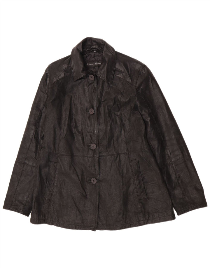 Chaqueta de cuero vintage para mujer IT 46 cuero negro grande