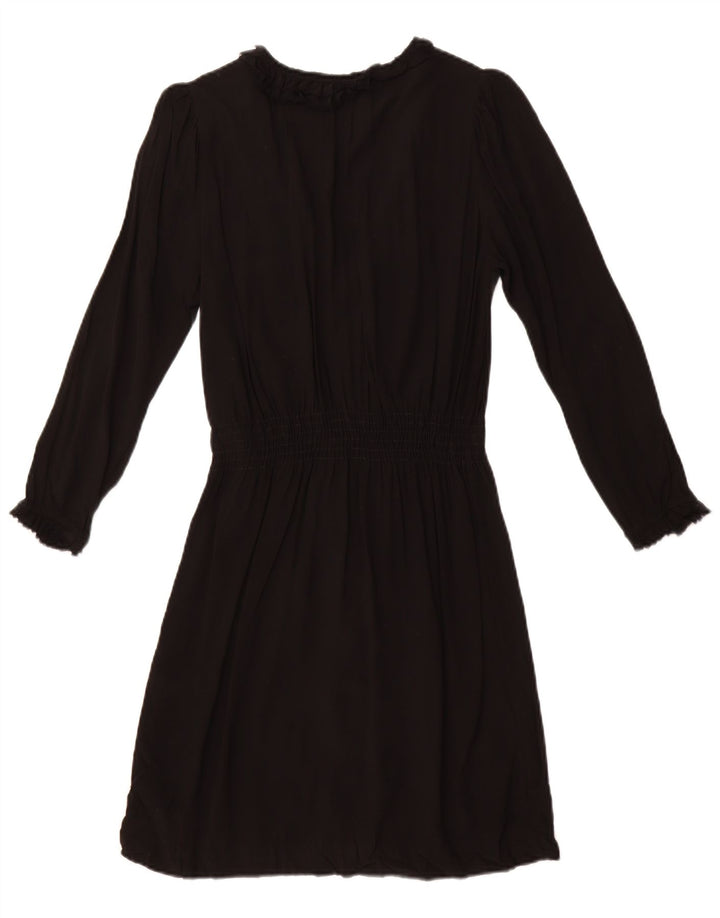 ZARA Mujer Vestido Acampanado De Manga Larga Con Volantes En La Parte Delantera UK 42 Mediano Negro