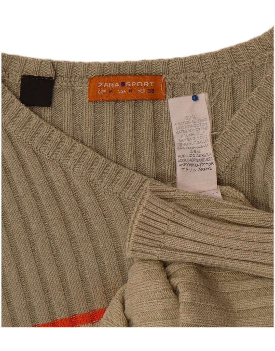 Zara Hombre Jersey Con Cuello De Pico Algodón Color Block Beige Medio