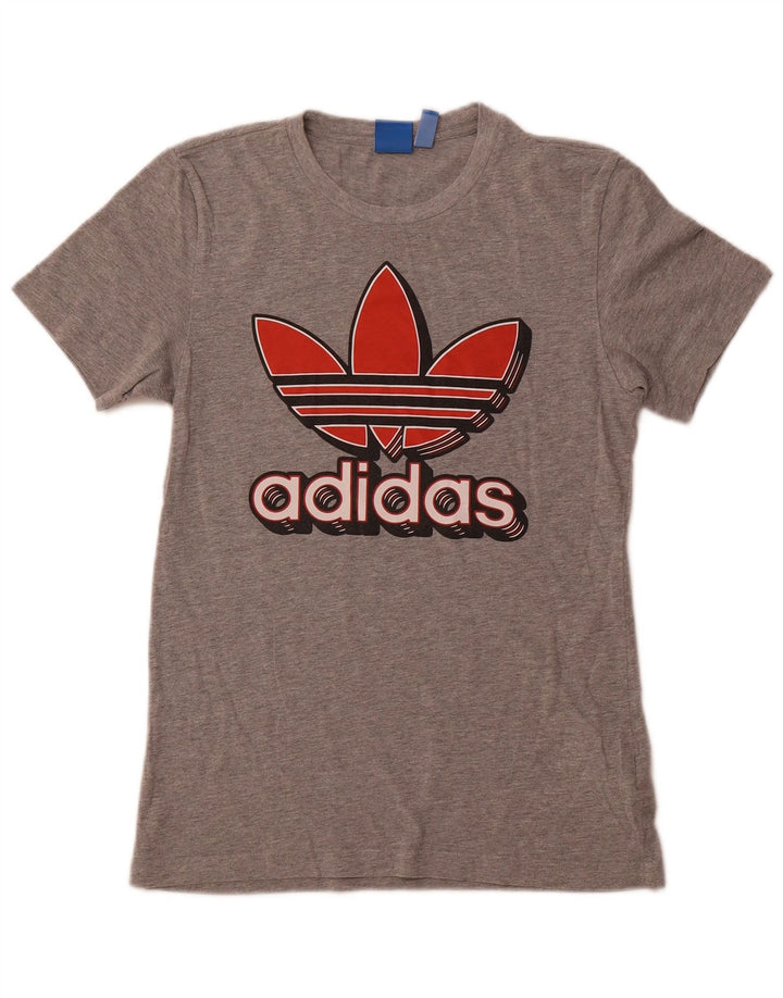 ADIDAS Camiseta gráfica para mujer Top UK 10 Pequeño algodón moteado gris