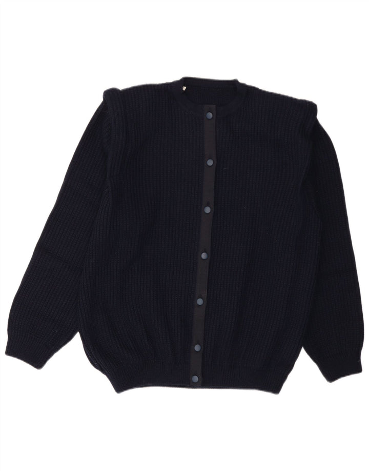 Vintage hombres Cardigan suéter grande azul marino lana