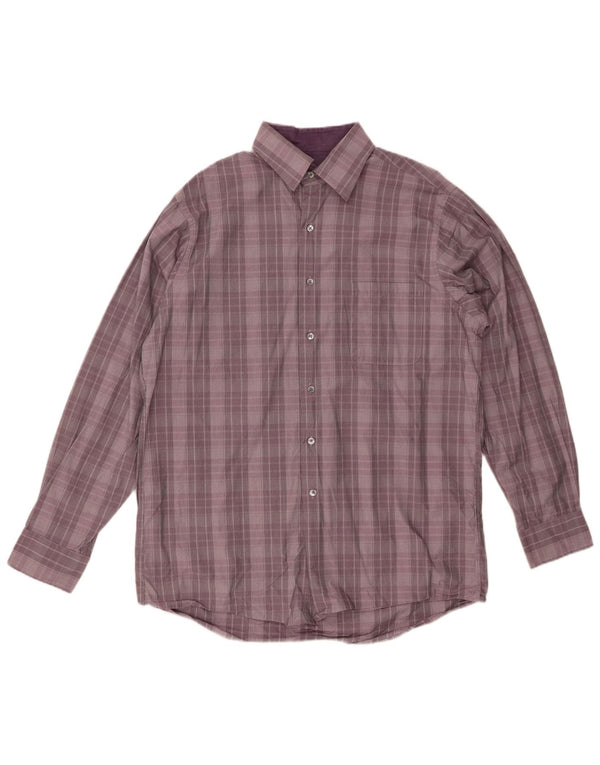 CALVIN KLEIN Camisa de corte regular para hombre Talla 16 Algodón a cuadros morado grande