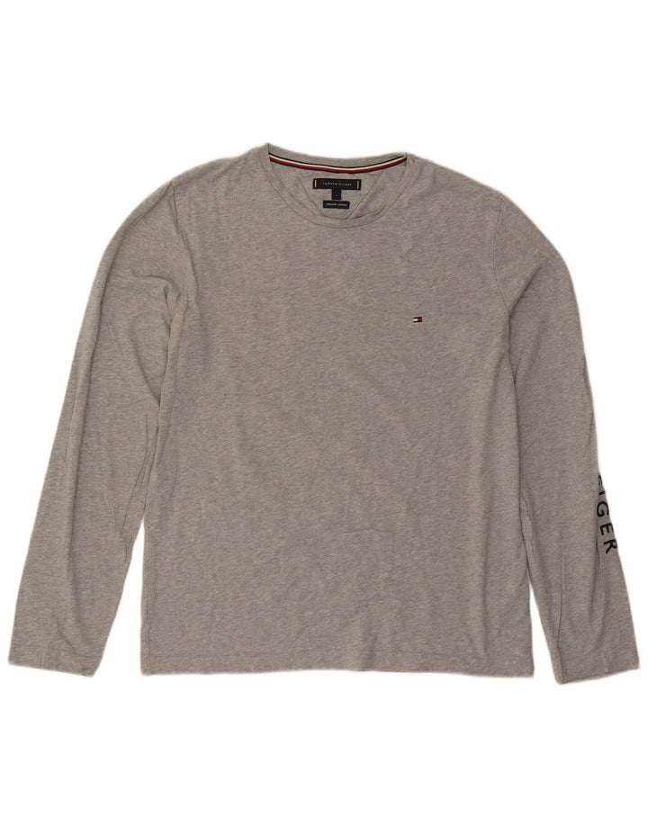 Tommy Hilfiger Top gráfico para hombre de manga larga de algodón moteado gris grande