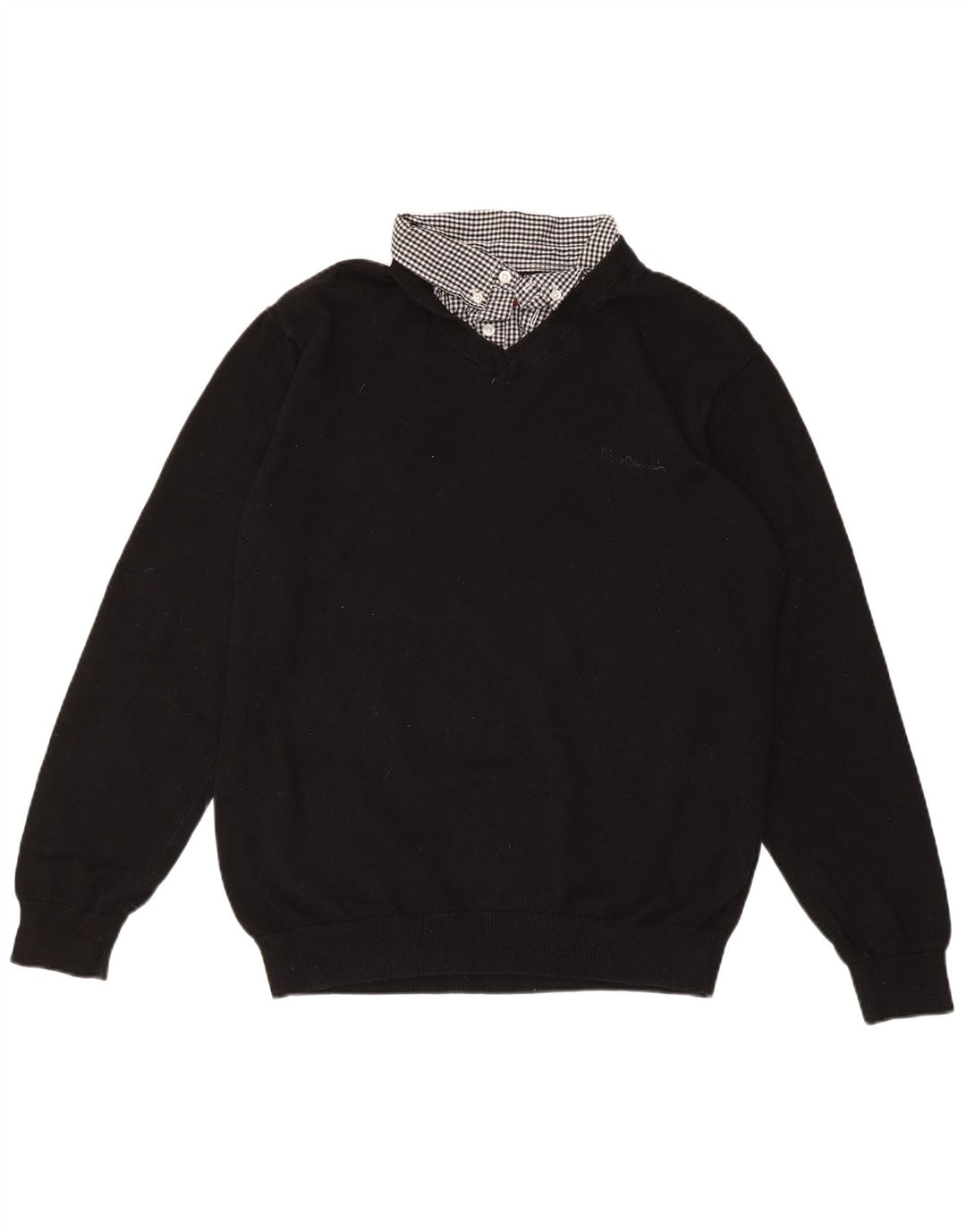 PIERRE CARDIN Jersey con cuello en V para mujer UK 40 XL Algodón a cuadros negro