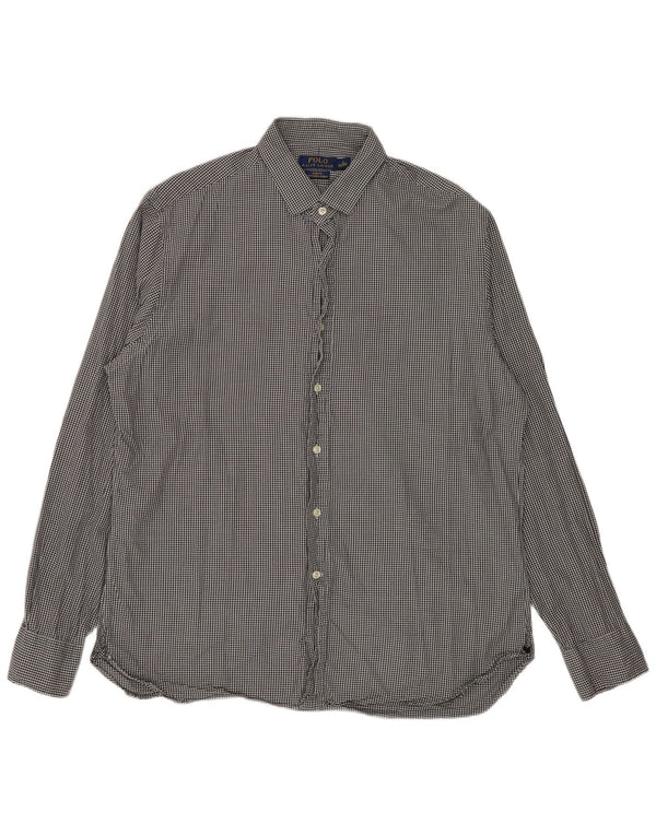 Polo Ralph Lauren Camisa Slim Fit para hombre Talla 17 XL Algodón a cuadros negro