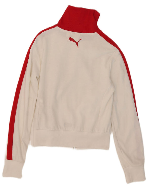 Puma Mujer Crop Chándal Top Chaqueta UK 10 Small Blanco Colorblock
