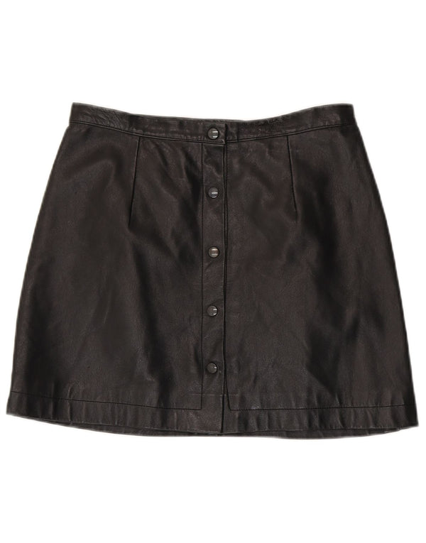 Vintage mujer mini falda de cuero W30 medio negro