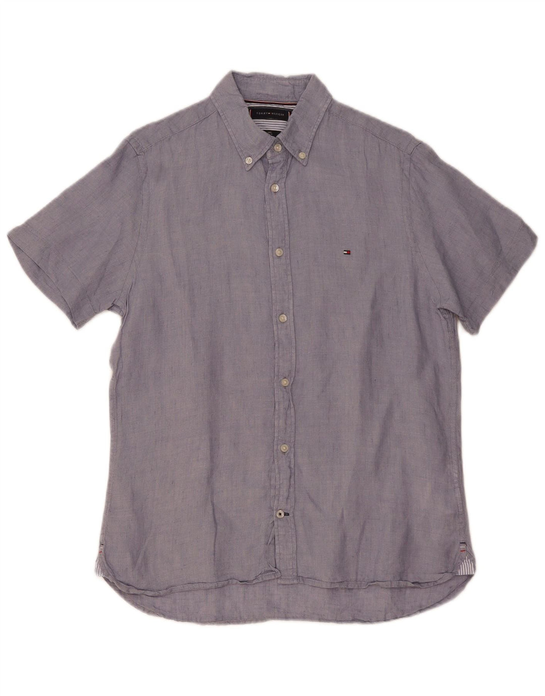 TOMMY HILFIGER Camisa Regular Fit De Manga Corta Para Hombre Lino Azul Medio