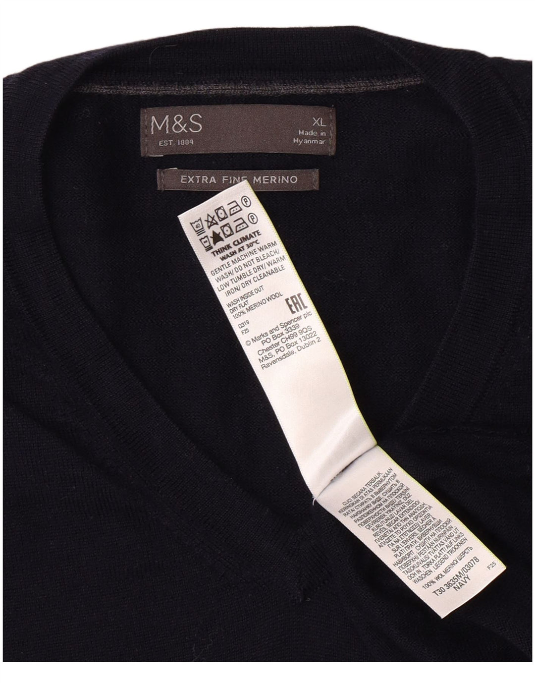 MARKS & SPENCER Jersey con cuello en V para hombre XL Azul marino Clásico