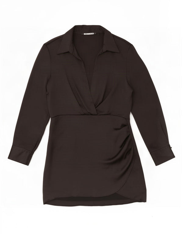 Zara Mujer Vestido Vaina De Manga Larga ES 40 XL Poliéster Negro