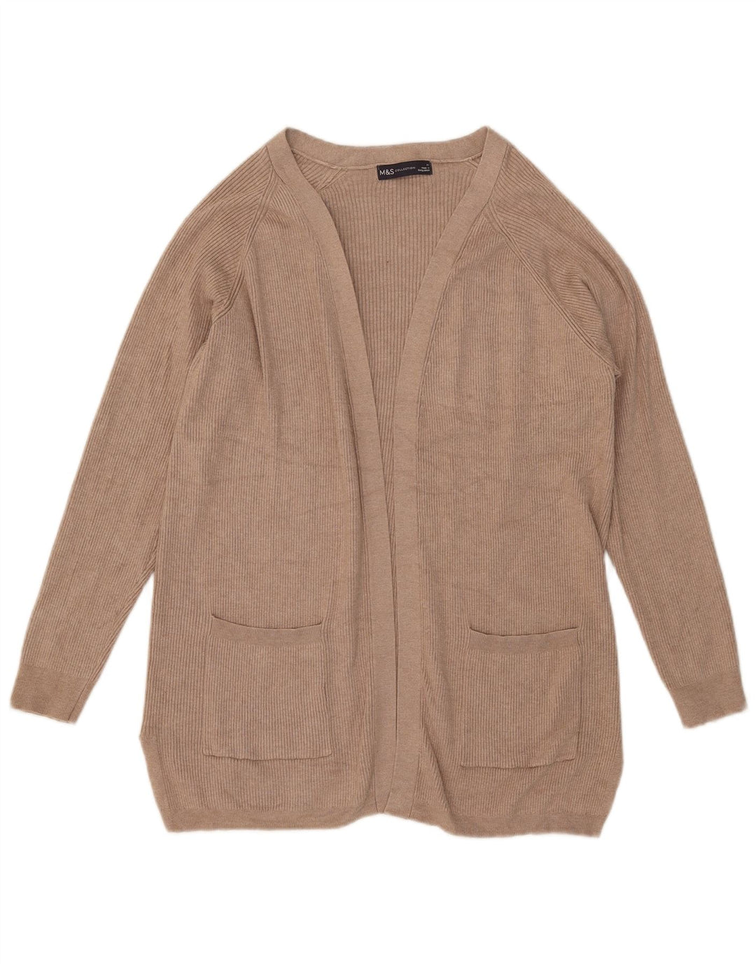 Marks & Spencer Suéter tipo cárdigan abierto para mujer UK 44 Viscosa beige mediana