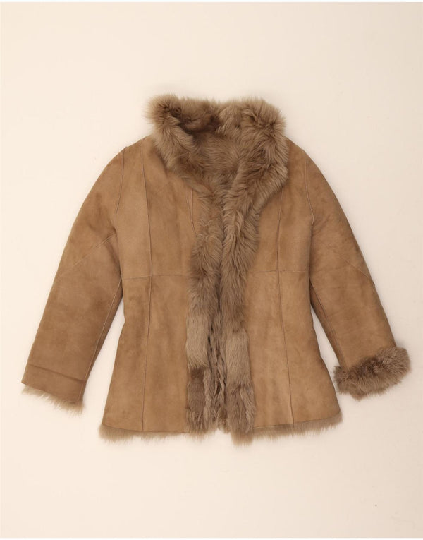 Vintage mujer shearling chaqueta Reino Unido 10 pequeño beige invierno
