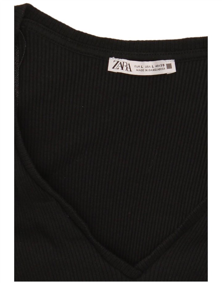 Zara Mujer Blusa Corta Top UK 44 Grande Negro