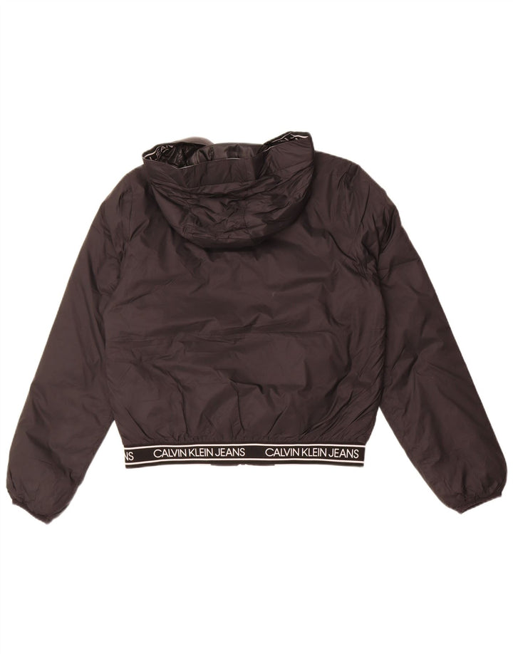 Calvin Klein Jeans Chaqueta bomber con capucha gráfica para mujer UK 10 Small Black