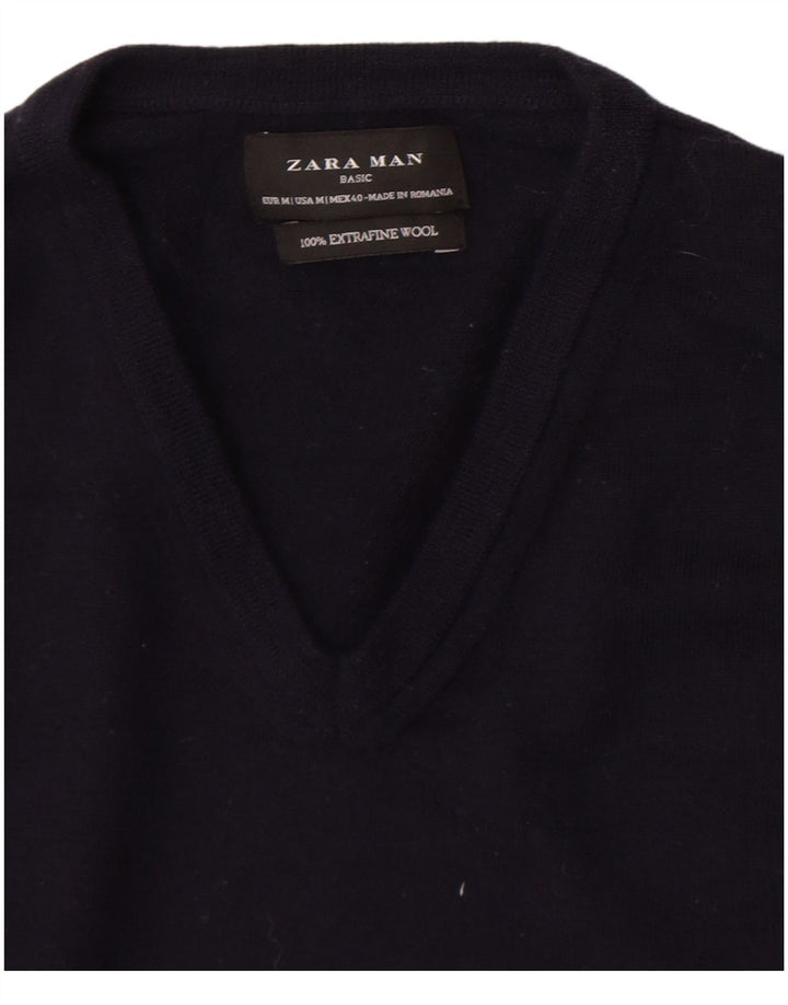 Zara Hombre Jersey Con Cuello En V De Lana Azul Marino Medio