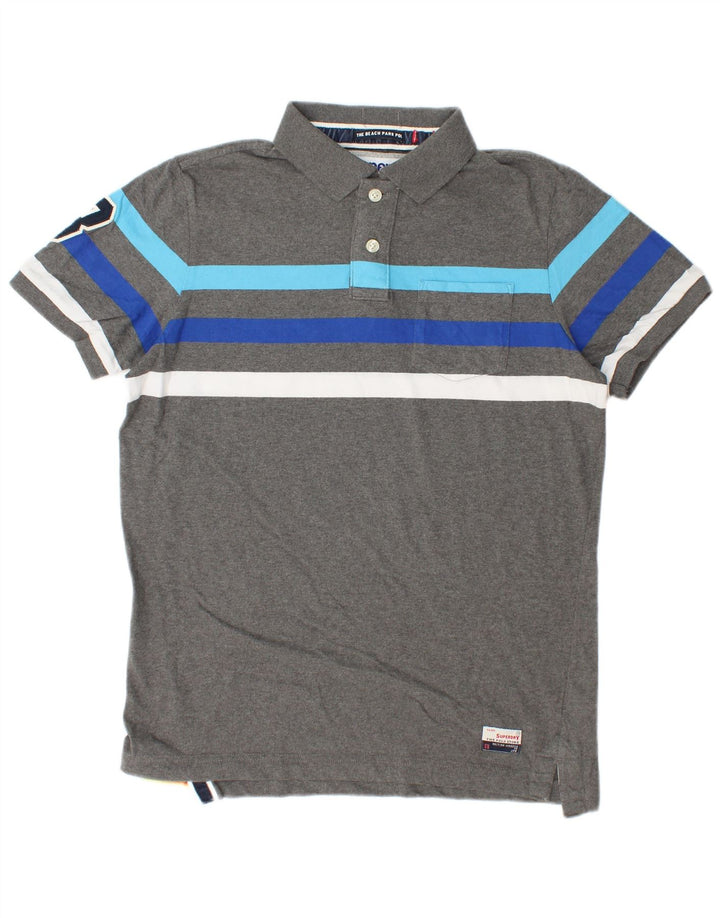 SUPERDRY Polo gráfico para hombre de algodón a rayas gris grande