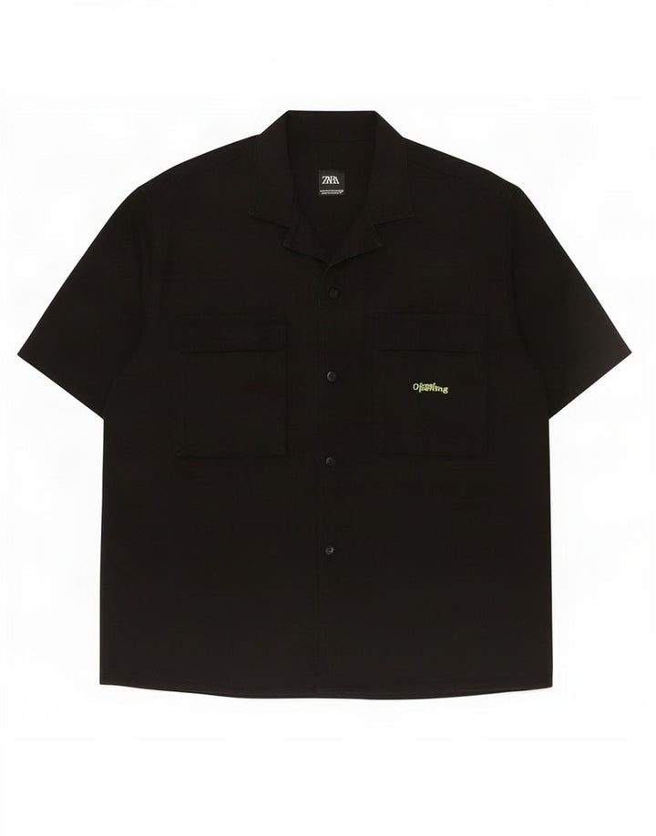 Zara Hombre Camisa Manga Corta XL Negro Algodón