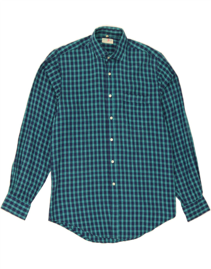 BALLOON Mens Flannel Shirt Size 39 15/1/2 Medium Navy Blue Check Cotton Vintage Balloon and Second-Hand Balloon from Messina Hembry 