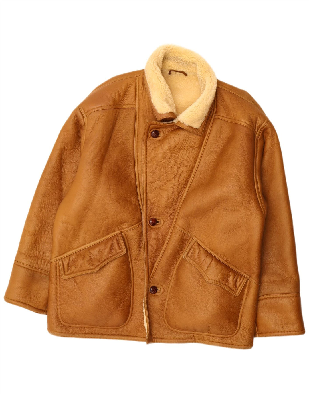 Vintage hombres shearling chaqueta Reino Unido 36 pequeño beige