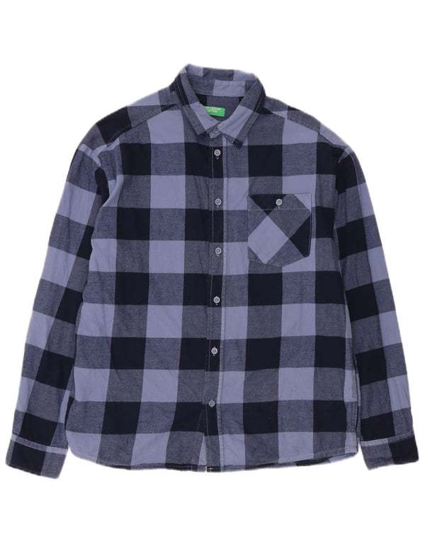 Benetton Camisa de Franela para Niño 13-14 Años 3XL Algodón Vichy Azul