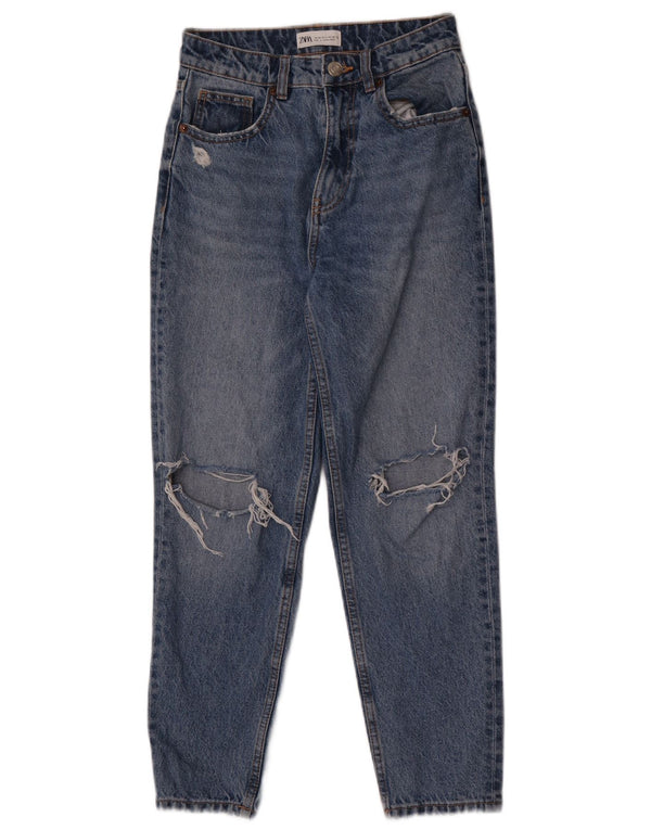 Zara Jeans Cónicos Desgastados para Mujer EU 36 XS W26 L27 Algodón Azul
