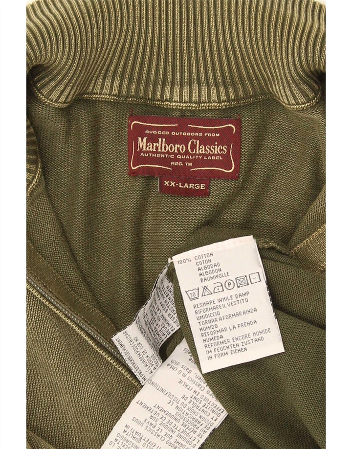 Marlboro Classics - Jersey para hombre con cuello y cremallera, talla 2XL, algodón caqui