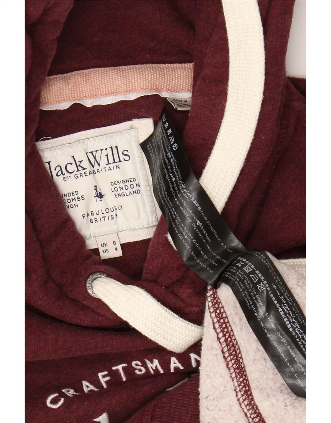 Jack Wills Sudadera con capucha gráfica para mujer UK 8 Small Borgoña Algodón