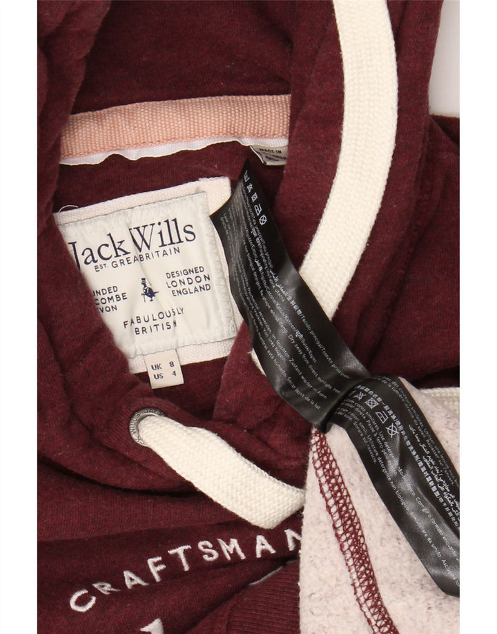 Jack Wills Sudadera con capucha gráfica para mujer UK 8 Small Borgoña Algodón
