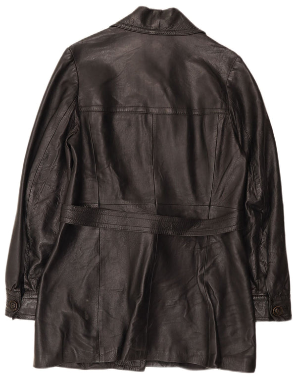 Vintage mujer cuero abrigo Reino Unido 10 pequeño negro