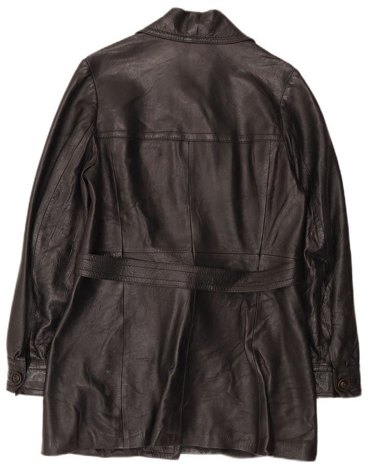 Vintage mujer cuero abrigo Reino Unido 10 pequeño negro