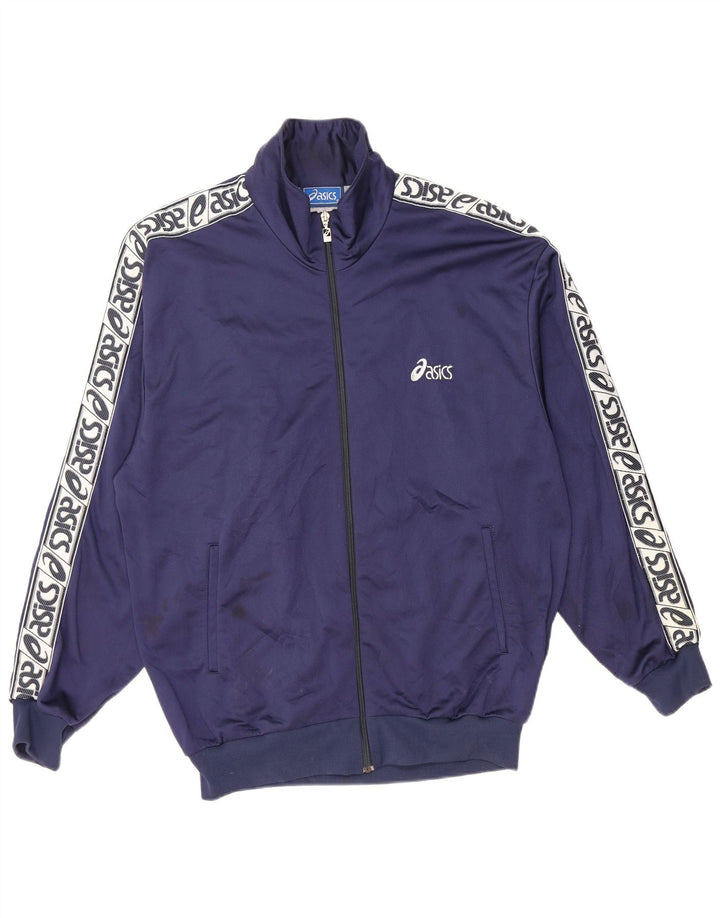 Asics Hombre Graphic Chándal Top Chaqueta Medium Azul Marino Colorblock Deportes