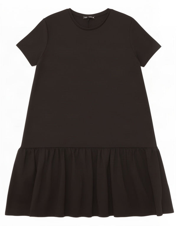 Zara Mujer Vestido Escalonado UK 40 Pequeño Poliéster Negro