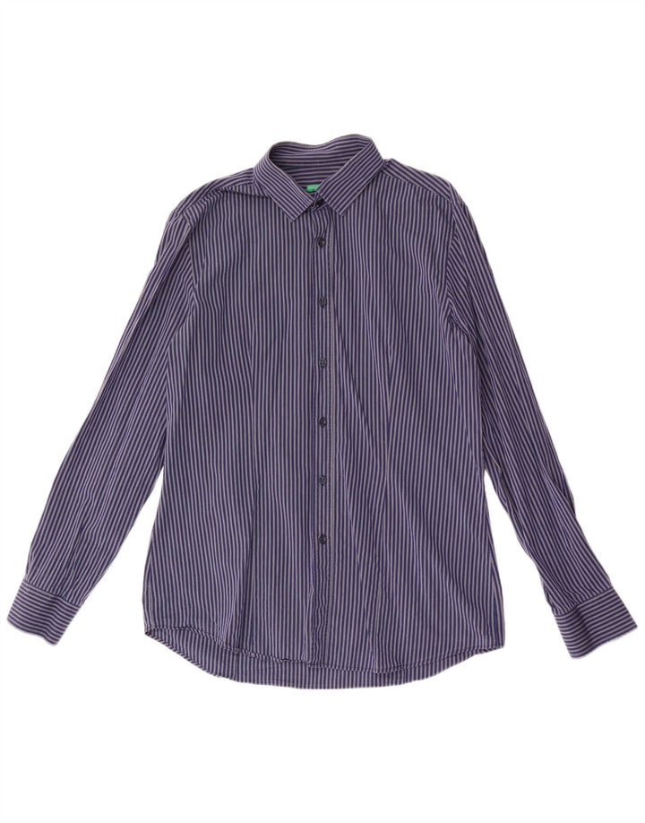 Camisa BENETTON Hombre Mediana Azul Marino Raya diplomática