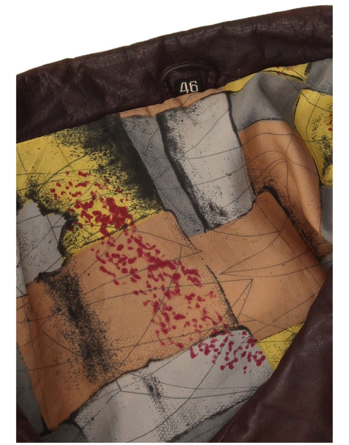 Chaqueta de cuero vintage para mujer IT 46 Grande Borgoña Geométrica