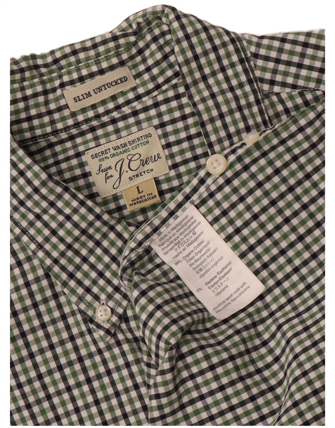 J. CREW Camisa ajustada para hombre de algodón a cuadros verde grande