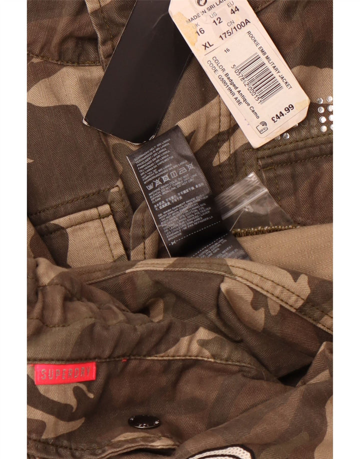 SUPERDRY Chaqueta militar gráfica para mujer UK 40 Large Green Camuflaje